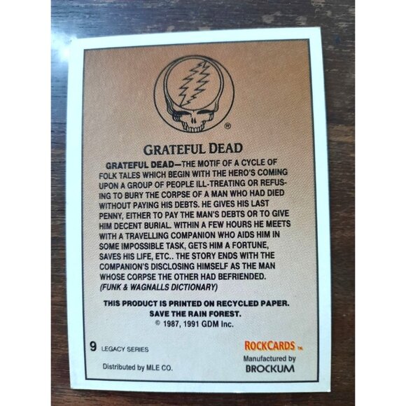 Vintage Trading Card Sticker Brockum Rockcards Grateful Dead Europe 1990 No 9 Le - Picture 2 of 2